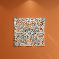 36 x 36 Decorative Wood Wall Panel, Intricate Carved Design, Silver Finish - BM312810