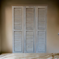 86 Inch Folding Screen Room Divider, 3 Panel Shutters, Natural Brown, Gray - BM312812