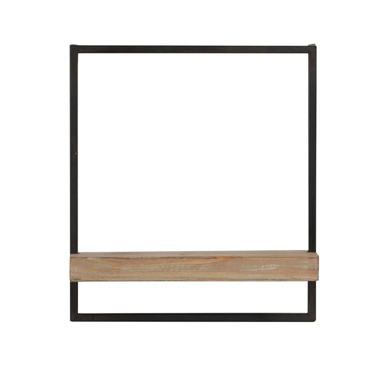 Yin 18 Inch Wall Shelf, Rectangular Industrial Frame, Black Iron Brown Wood - BM312818