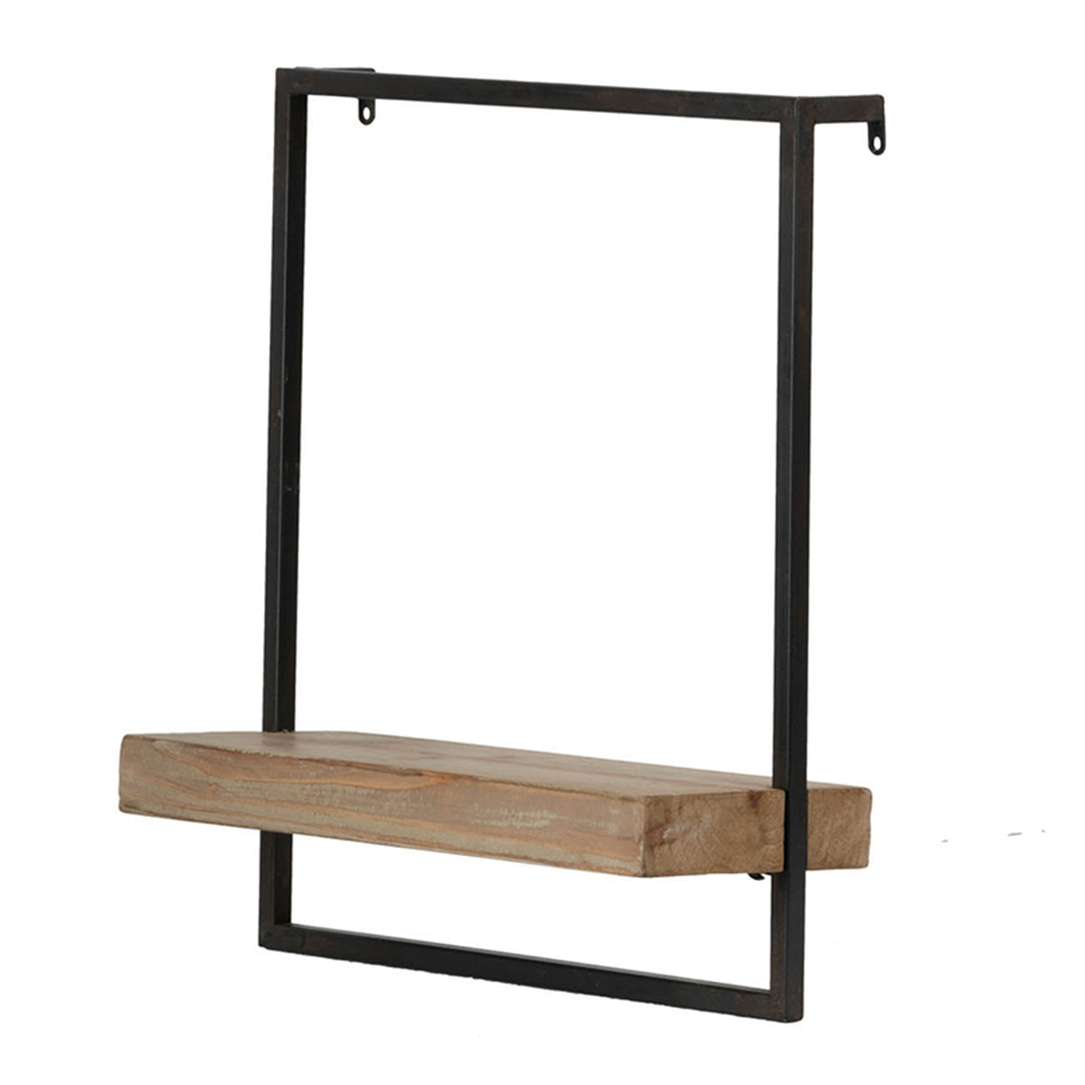 Yin 18 Inch Wall Shelf, Rectangular Industrial Frame, Black Iron Brown Wood - BM312818