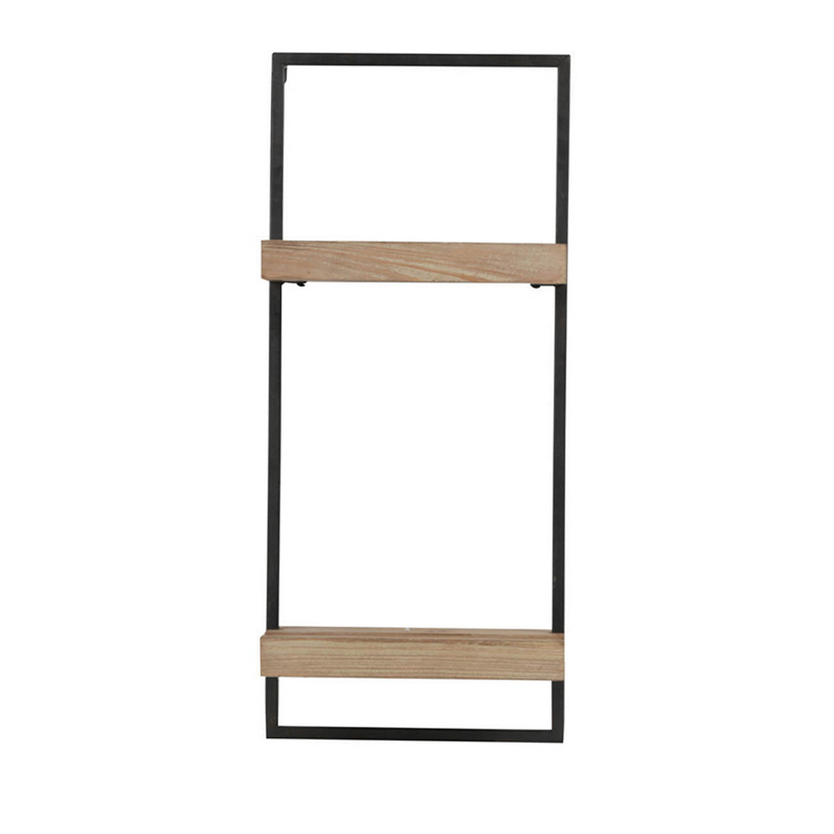 Yin 27 Inch Wall Shelf with 2 Tiers, Rectangular Black Iron, Brown Wood - BM312819