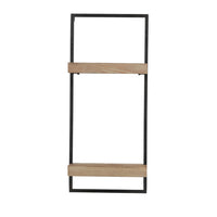 Yin 27 Inch Wall Shelf with 2 Tiers, Rectangular Black Iron, Brown Wood - BM312819