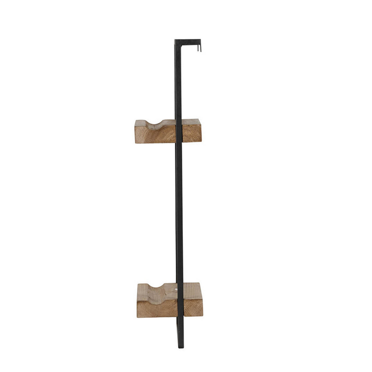 Yin 27 Inch Wall Shelf with 2 Tiers, Rectangular Black Iron, Brown Wood - BM312819