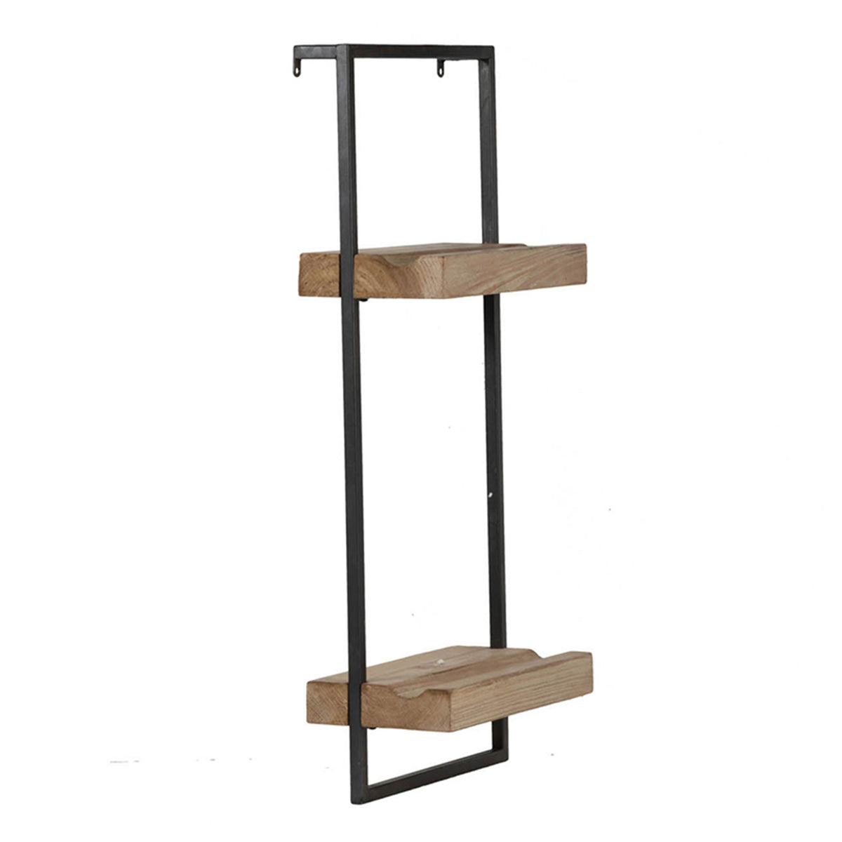 Yin 27 Inch Wall Shelf with 2 Tiers, Rectangular Black Iron, Brown Wood - BM312819