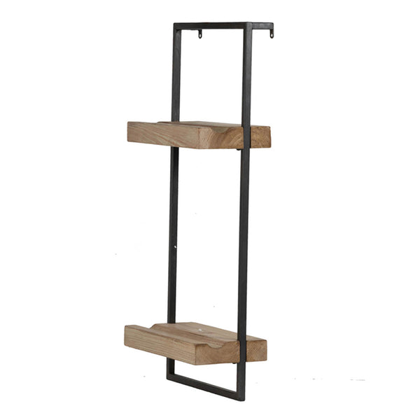 Yin 27 Inch Wall Shelf with 2 Tiers, Rectangular Black Iron, Brown Wood - BM312819