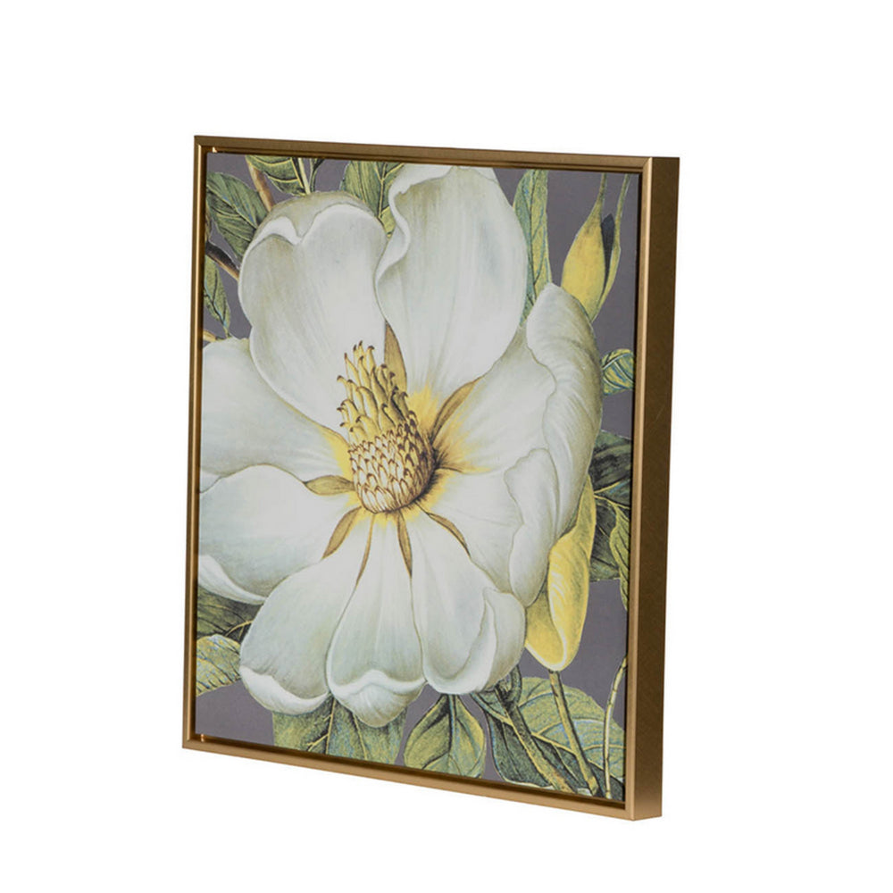 Nia 20 x 20 Flower Wall Art Set of 4, White, Green Microfiber, Pine Wood - BM312823