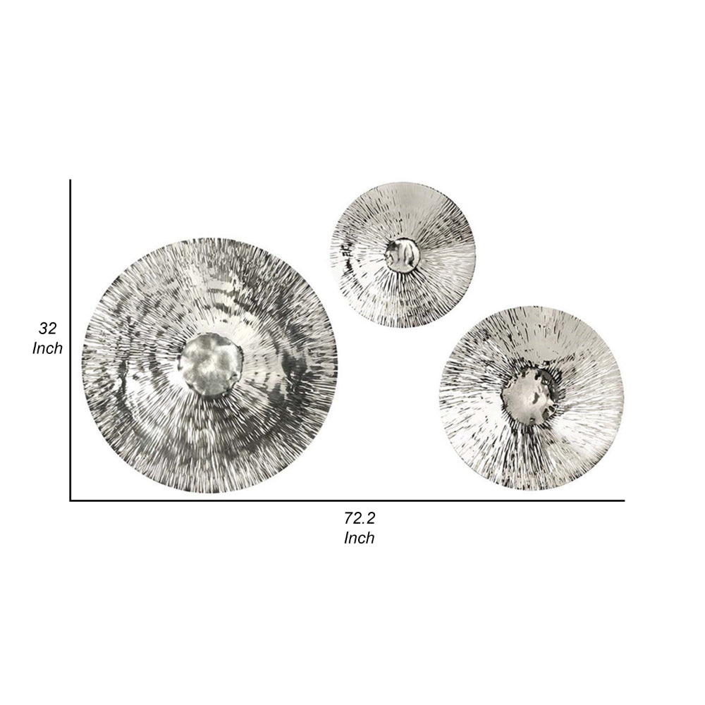 Set of 3 Decorative Wall Art Discs, Stainless Steel, Shiny Silver Finish - BM312824