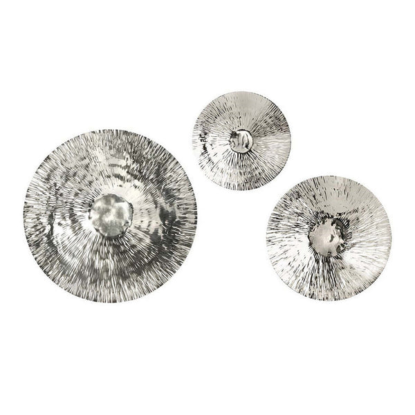 Set of 3 Decorative Wall Art Discs, Stainless Steel, Shiny Silver Finish - BM312824