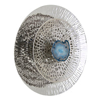 Set of 3 Decorative Wall Art Discs, Textured, Silver Steel, Blue Agate - BM312825