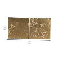 Tim 24 Inch Wall Art Set of 2, Divided Floral Design, Square, Gold, Brown - BM312826