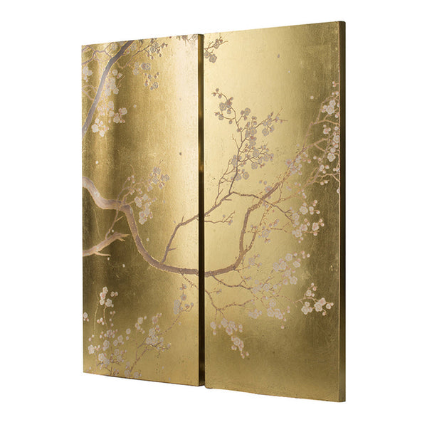 Tim 47 Inch Tall Wall Art Set of 2, Divided Floral Design, Gold, Brown - BM312827