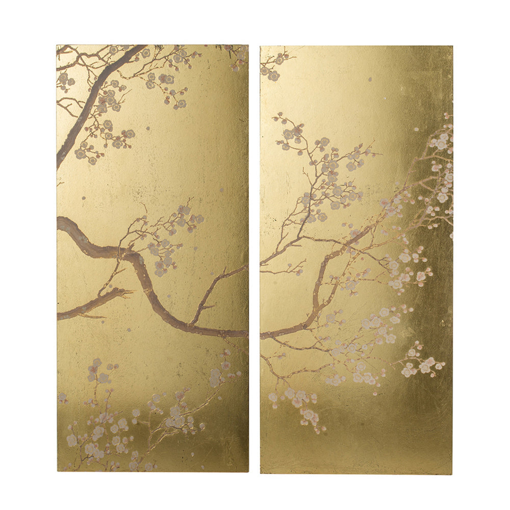 Tim 47 Inch Tall Wall Art Set of 2, Divided Floral Design, Gold, Brown - BM312827