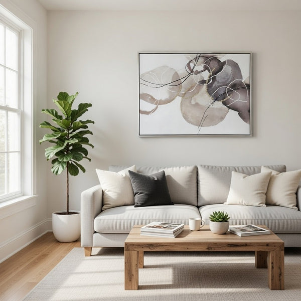 35 x 47 Landscape Abstract Art Watercolor Oil Painting, Mixed Gray, Brown - BM312828