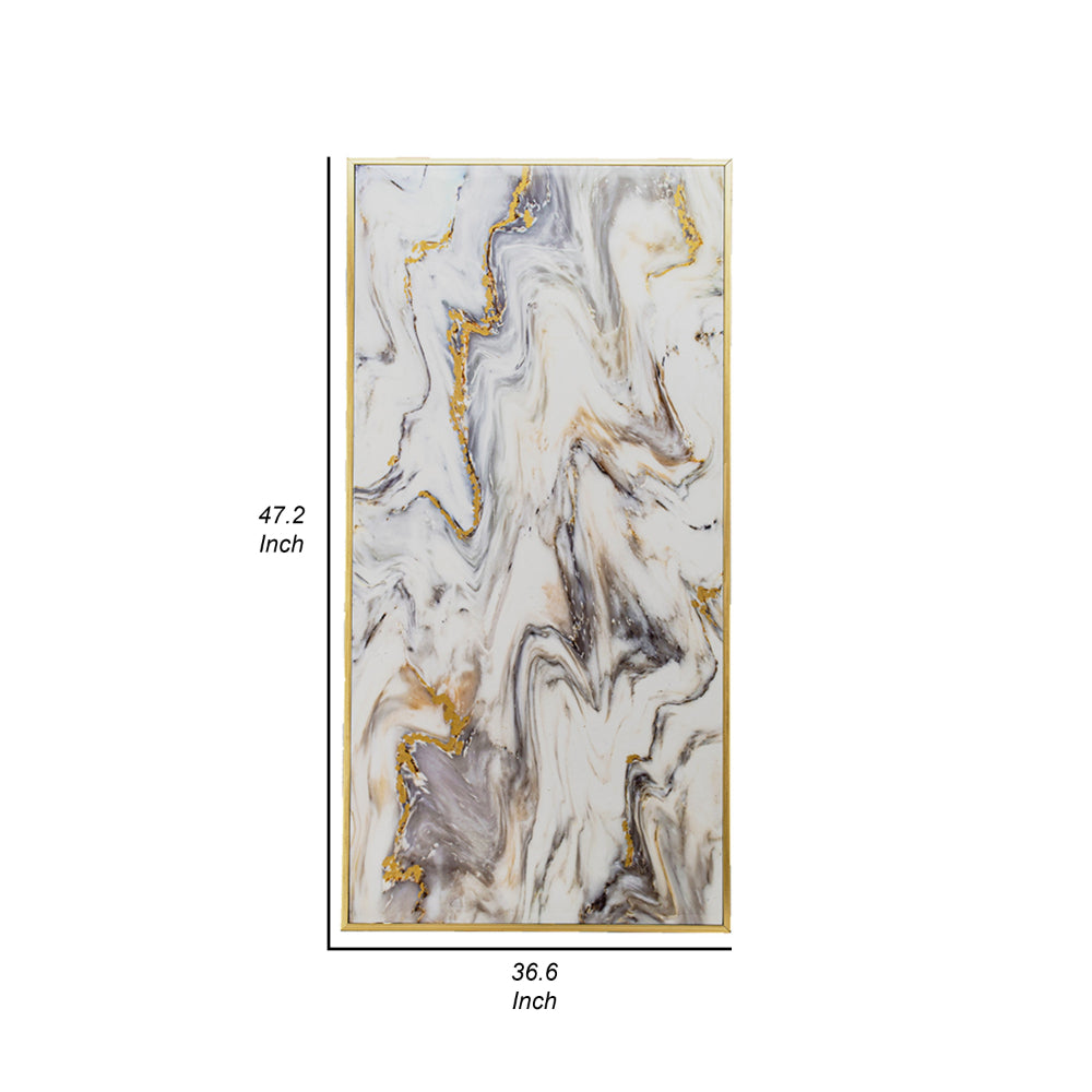 47 Inch Marble Pattern Wall Art, Abstract, Rectangular, White, Gray Finish - BM312829