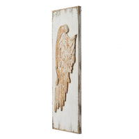 42 Inch Wood Wing Wall Art Decor Set of 2, Fir Wood Frame, White and Beige - BM312830