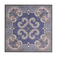 Lina 48 Inch Bordered Wall Art Tile, Square, Floral Mandala, Blue, Ivory - BM312832