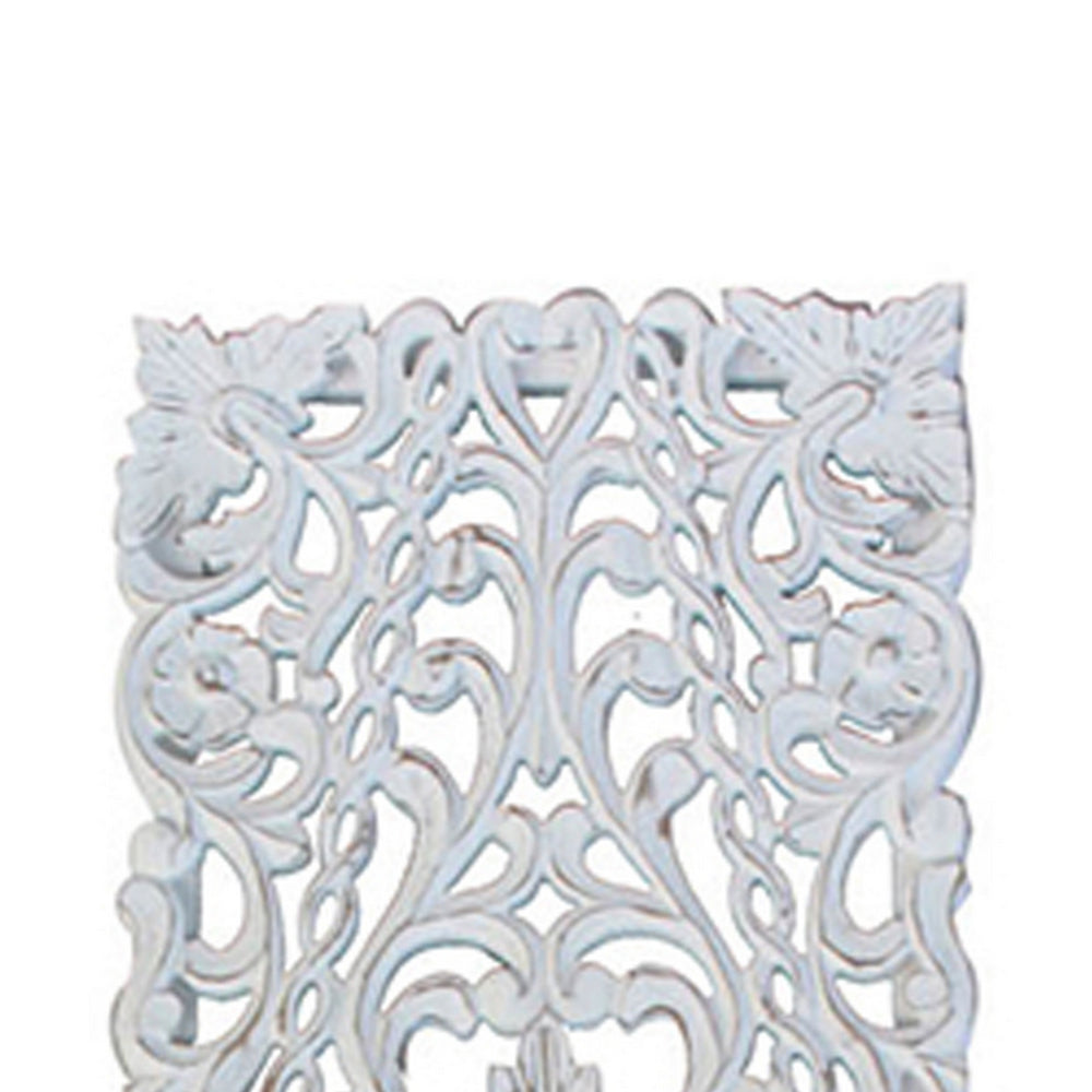 60 Inch Tall Decorative Panel, Carved Floral Vine Design, Mango Wood, White - BM312835