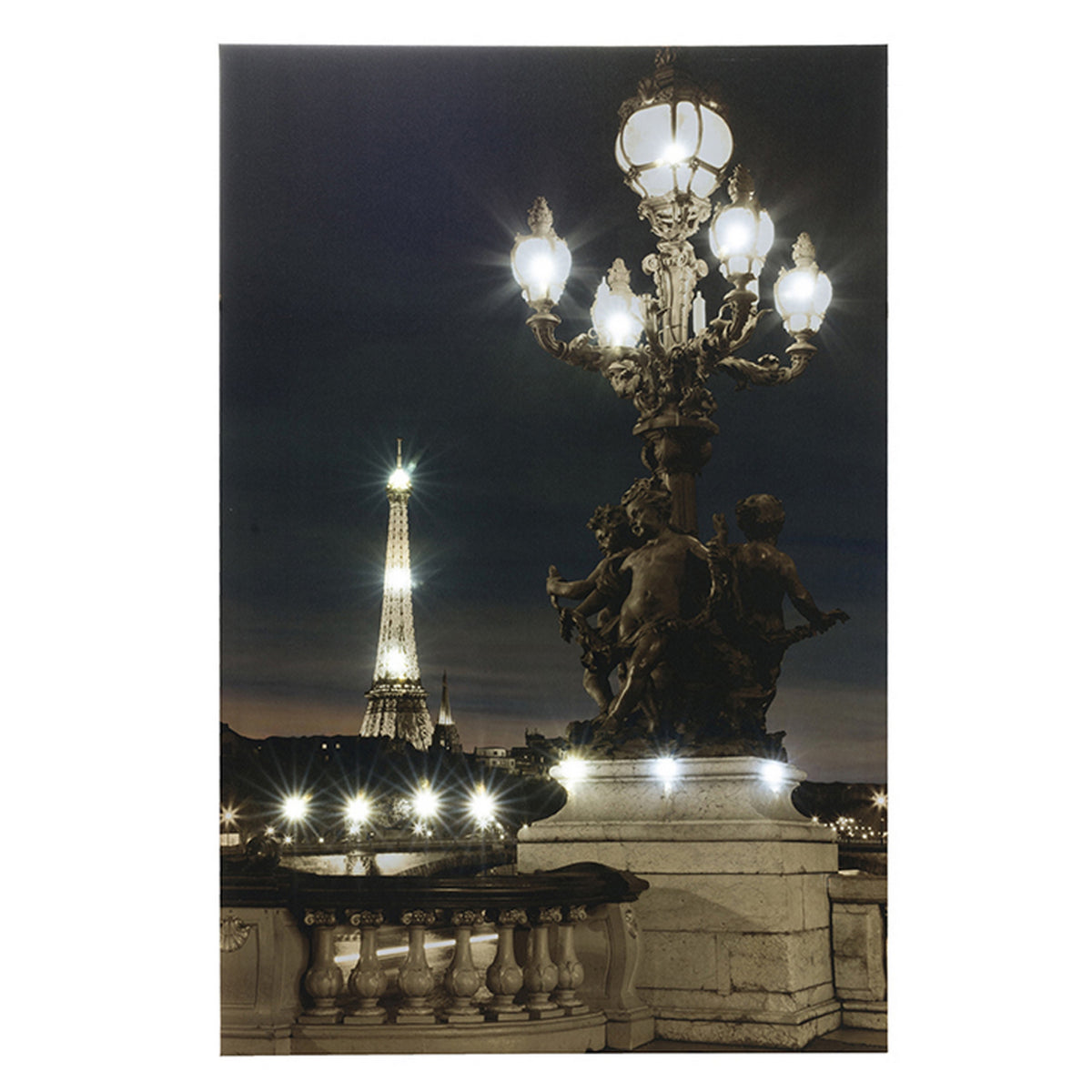 35 x 47 Wall Print Set of 2, Lit Eiffel Tower Design, LED, Black, White - BM312837