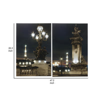 35 x 47 Wall Print Set of 2, Lit Eiffel Tower Design, LED, Black, White - BM312837