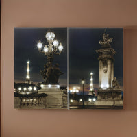 35 x 47 Wall Print Set of 2, Lit Eiffel Tower Design, LED, Black, White - BM312837