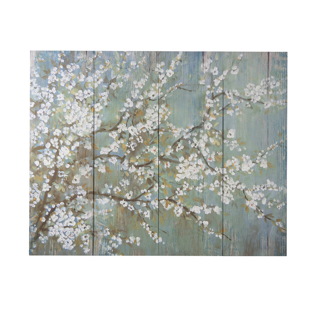 19 x 59 Wall Art Canvas Print Set of 4, White Cherry Blossom, Green Brown - BM312843