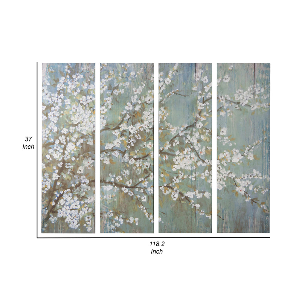 19 x 59 Wall Art Canvas Print Set of 4, White Cherry Blossom, Green Brown - BM312843