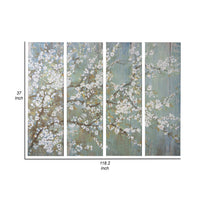 19 x 59 Wall Art Canvas Print Set of 4, White Cherry Blossom, Green Brown - BM312843