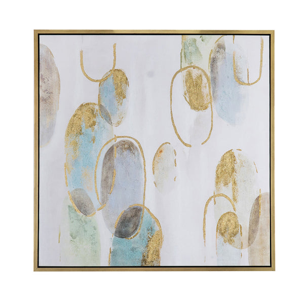 39 x 39 Square Wall Art Oil Painting, Abstract Circles, Gold, White, Green - BM312844