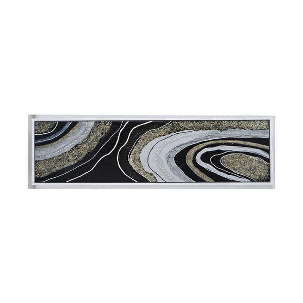 20 x 71 Wall Art Oil Painting, Long Landscape, Silver Stones, Brown, Black - BM312846