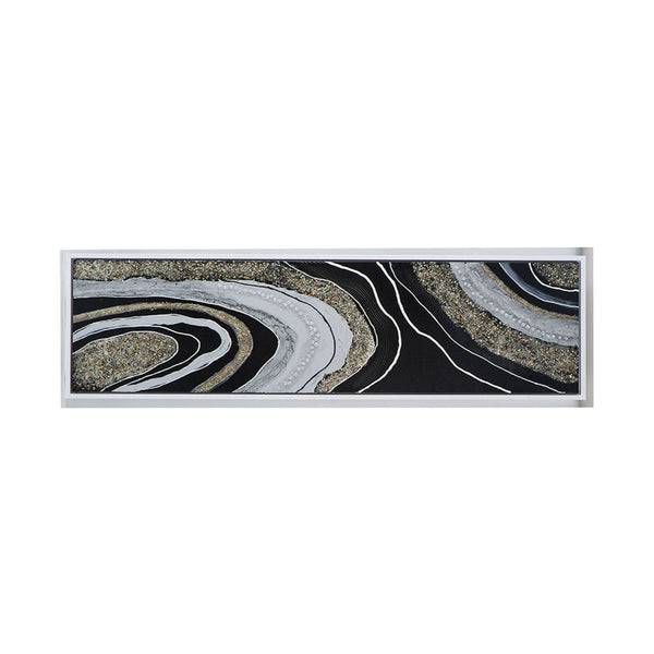 20 x 71 Wall Art Oil Painting, Long Landscape, Silver Stones, Brown, Black - BM312846