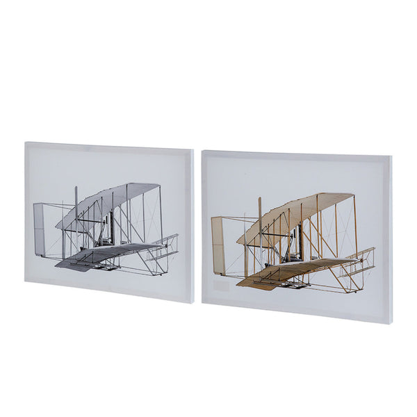 16 x 20 Wall Art Set of 2, Traditional Vintage Plane Design, White, Gray - BM312847