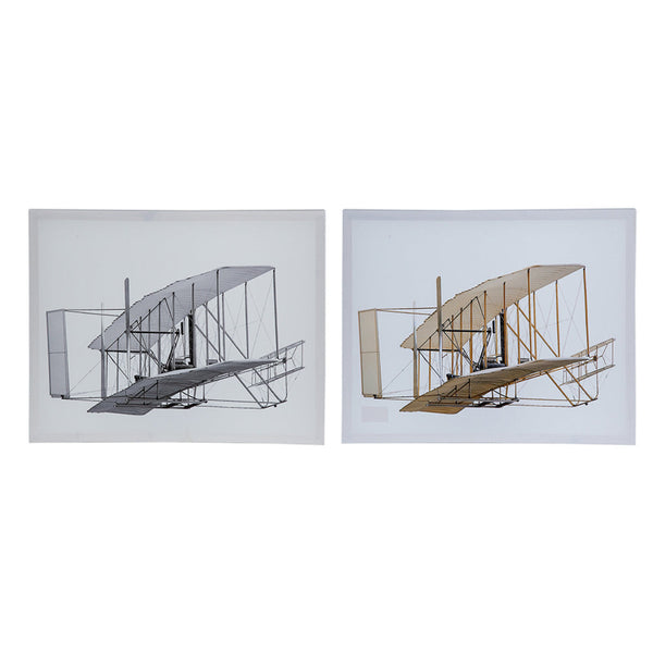 16 x 20 Wall Art Set of 2, Traditional Vintage Plane Design, White, Gray - BM312847