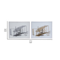 16 x 20 Wall Art Set of 2, Traditional Vintage Plane Design, White, Gray - BM312847