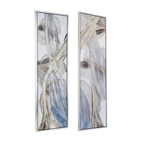 20 x 71 Tall Framed Rectangular Oil Paintings Set of 2, White Abstract - BM312851