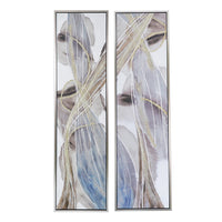 20 x 71 Tall Framed Rectangular Oil Paintings Set of 2, White Abstract - BM312851