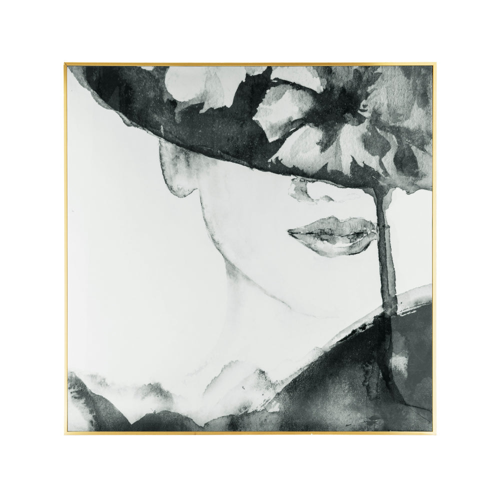 46 x 46 Square Wall Art Decor Print, Female Face, Black and White, Canvas - BM312852