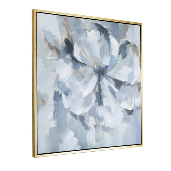 39 x 39 Square Wall Art Oil Painting, Flower Motif, Gray and Blue Canvas - BM312853