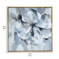 39 x 39 Square Wall Art Oil Painting, Flower Motif, Gray and Blue Canvas - BM312853