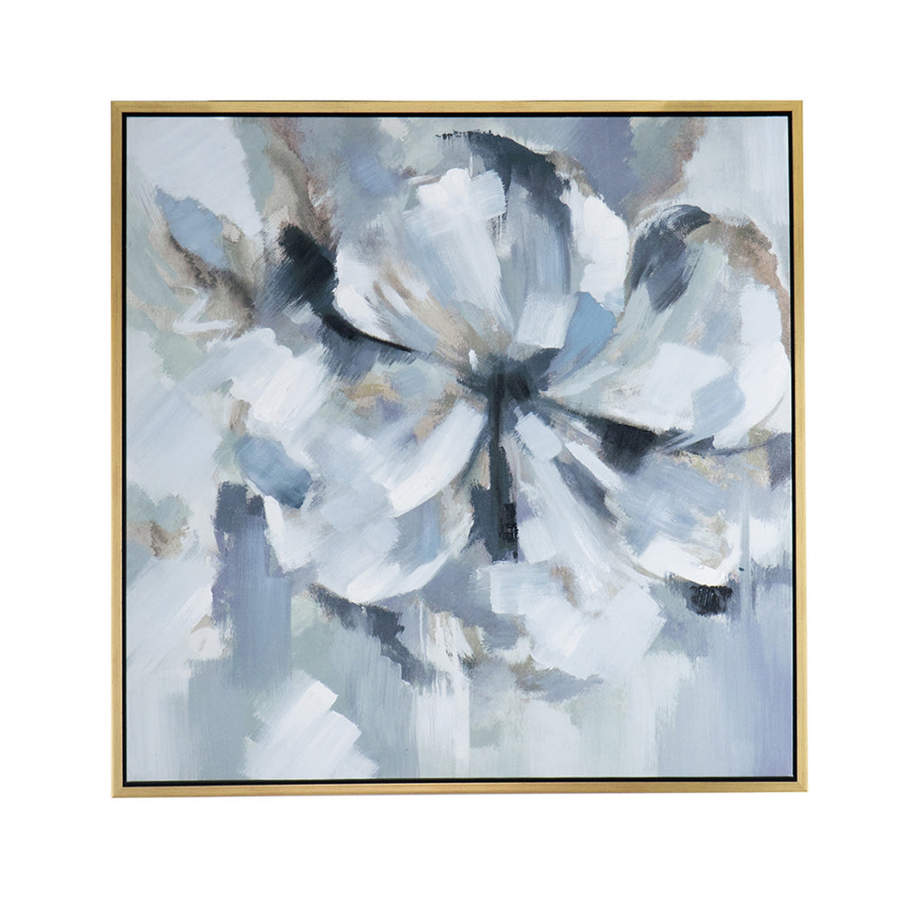 39 x 39 Square Wall Art Oil Painting, Flower Motif, Gray and Blue Canvas - BM312853