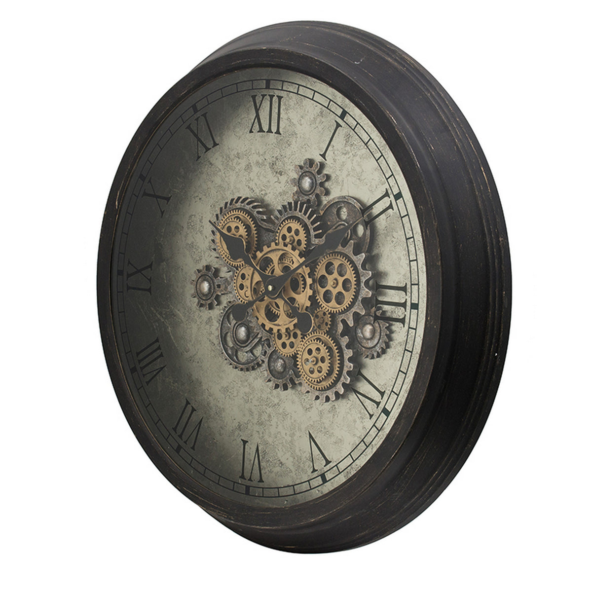 28 Inch Wall Clock, Round Vintage Gear Design, Gold and Dark Brown Finish - BM312855