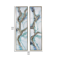 20 x 71 Tall Framed Wall Art Oil Painting Set of 2, Blue and Gold Canvas - BM312858