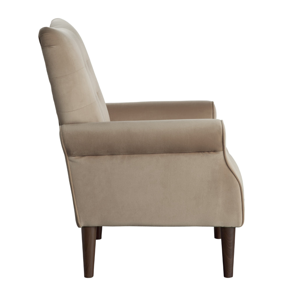 Kylie 32 Inch Accent Chair Armchair, Soft Tufted Brown Velvet, Solid Wood - BM313082