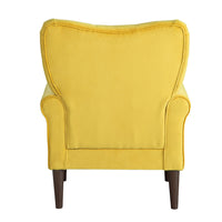 Kylie 32 Inch Accent Chair Armchair, Tufted Yellow Velvet, Brown Solid Wood - BM313085