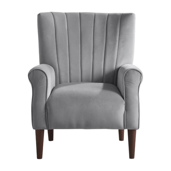 Elle 35 Inch Accent Chair Armchair, Tufted Dark Gray Velvet, Solid Wood - BM313088