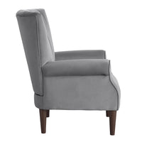 Elle 35 Inch Accent Chair Armchair, Tufted Dark Gray Velvet, Solid Wood - BM313088