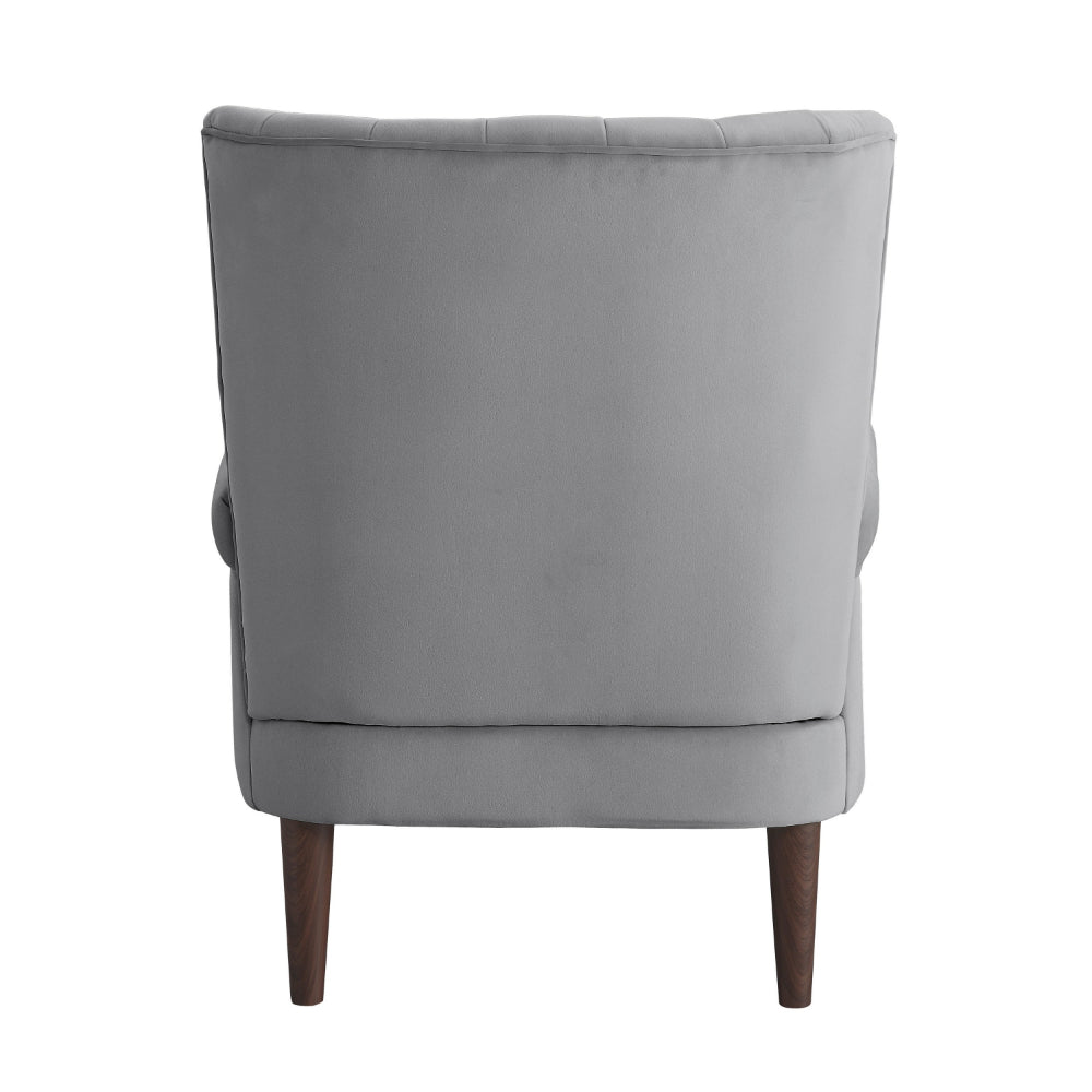 Elle 35 Inch Accent Chair Armchair, Tufted Dark Gray Velvet, Solid Wood - BM313088