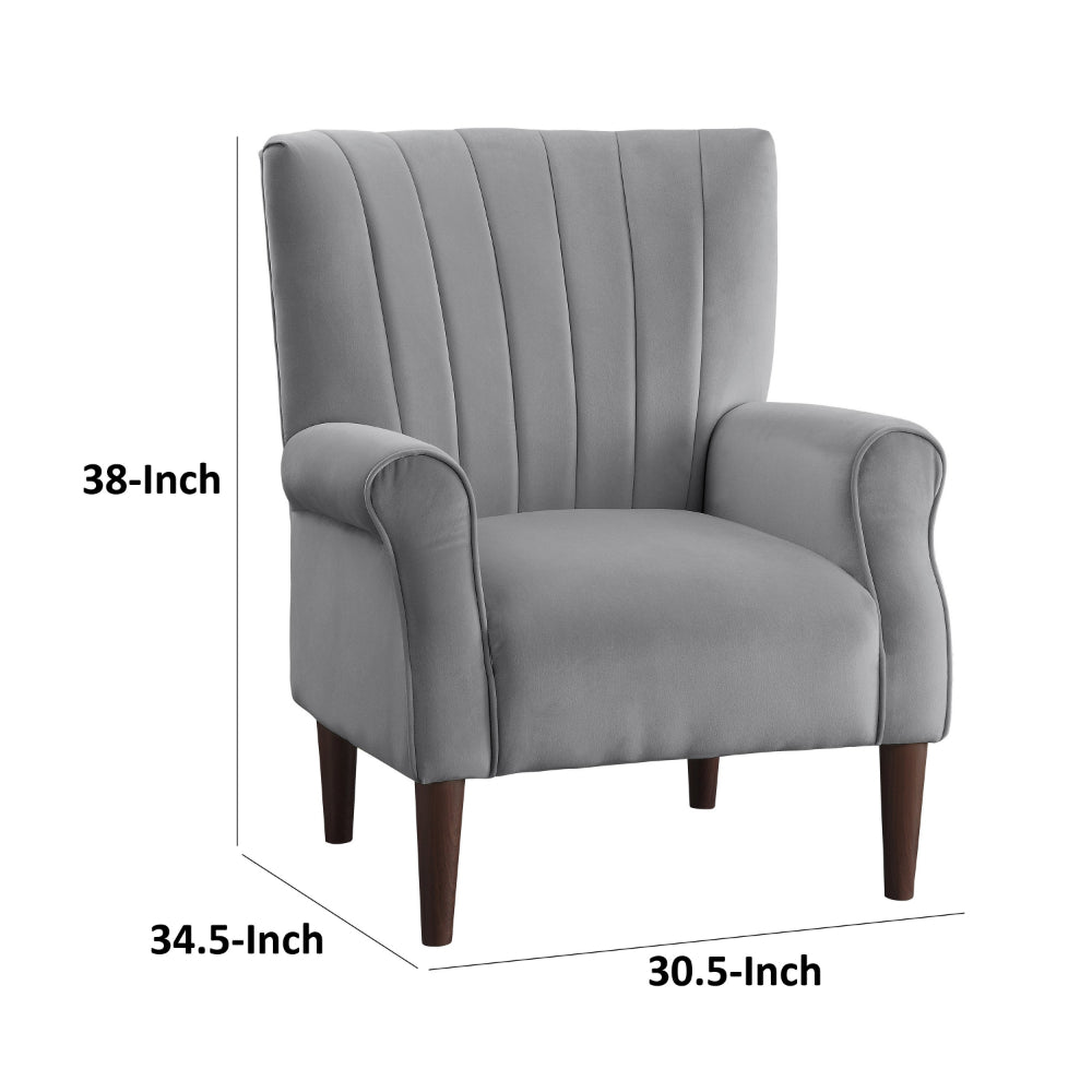 Elle 35 Inch Accent Chair Armchair, Tufted Dark Gray Velvet, Solid Wood - BM313088