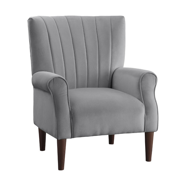 Elle 35 Inch Accent Chair Armchair, Tufted Dark Gray Velvet, Solid Wood - BM313088