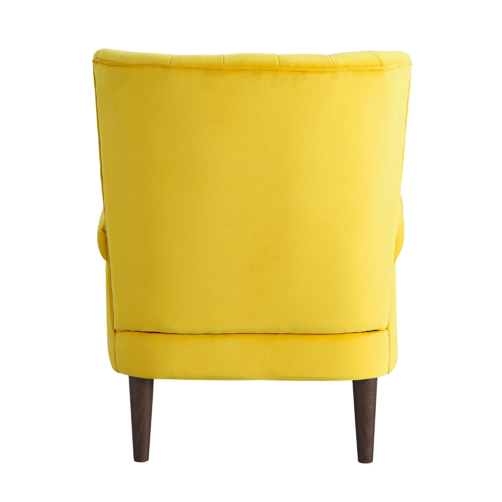 Elle 35 Inch Accent Chair Armchair, Tufted Yellow Velvet, Brown Solid Wood - BM313091