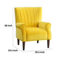 Elle 35 Inch Accent Chair Armchair, Tufted Yellow Velvet, Brown Solid Wood - BM313091